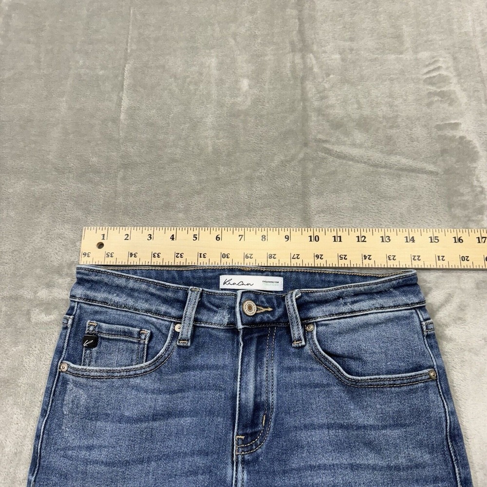 KanCan Jeans Womens 27 Blue Ankle Stretch Medium Wash‎ Denim Frayed Logo Pockets - Picture 3 of 7